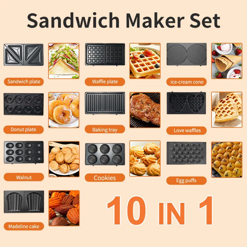 Sandwich Press Grill - Многофункциональная сэндвичница 10-в-1 для дома, 220/110В,